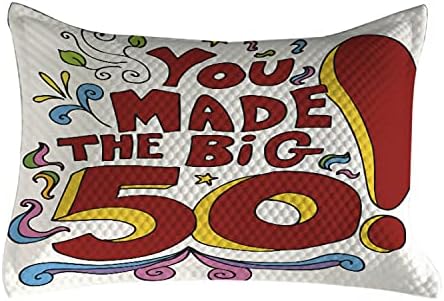 Ambesonne יום הולדת 50 מרופד כריות כרית, עיצוב פרחוני צבעוני מצויר כיף כמו תצוגה והודעת מסיבה, כיסוי כרית