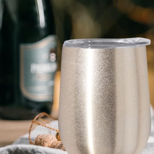 קולקציית החגיגה של Oggi Cheers 'Collecking' Tumbler Wined Wined Wine - Sparkle זהב, 12oz, עם מכסה מחוון