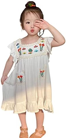 פעוטות ילדים בגדי תינוקות בנות קיץ פשתן שרוול קצר שמלות פרחי רקמה לחג המולד