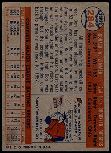 1957 Topps 284 דון צימר ברוקלין דודג'רס VG Dodgers