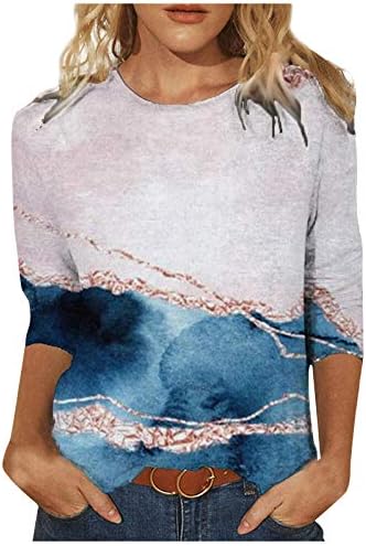 צמרות נשים חולצת טריקו אופנה אביב נשים מודפסות שרוולים באורך אמצע צוואר צוואר צוואת צוואת טי קז'ן צמרות