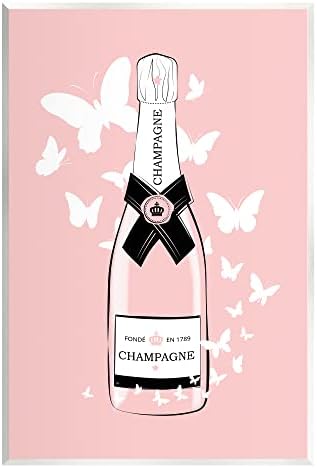 תעשיות סטופל פסטל פרפרים מרפרפים שיק בקבוק שמפניה ורוד שיק אמנות קיר עץ, עיצוב מאת מרטינה פבלובה