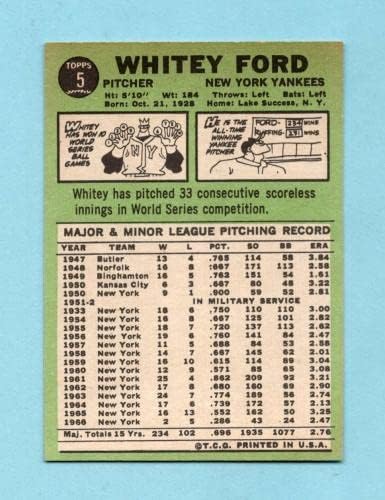 1967 Topps 5 Whitey Ford New York Yankees כרטיס בייסבול NM - כרטיסי בייסבול מטלטלים