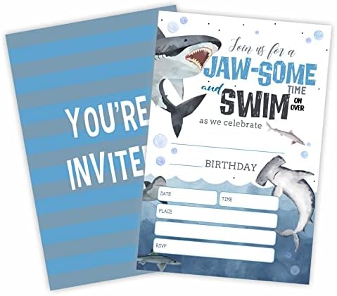 הזמנה למסיבת יום הולדת של כריש, מתחת לים הזמנה כרטיסים （20 ספירת) עם מעטפות, שחו יתר