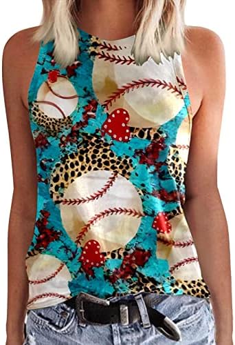מיאשוי 4 חולצות נשים קיץ מקרית עגול צוואר שרוולים מצחיק בייסבול הדפסת גופייה אתלטי קצוץ למעלה