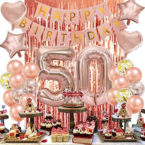 קישוטים ליום הולדת 50 לנשים רוז זהב זהב שמח באנר יום הולדת 50 50 בלון מספר קישוטי מסיבת יום הולדת 50