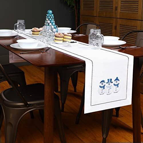 Brio Trends Winter Snowman Runner שולחן שולחן, עיצוב בית חג המולד, קישוטים לחג המולד כחול לבן, עיצוב ארץ