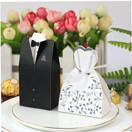 Froiny 100 pcs שמלת ממתקים לחתונה שמלת כלה ושקיות מתנה של חתן למסיבה לטובת ציוד