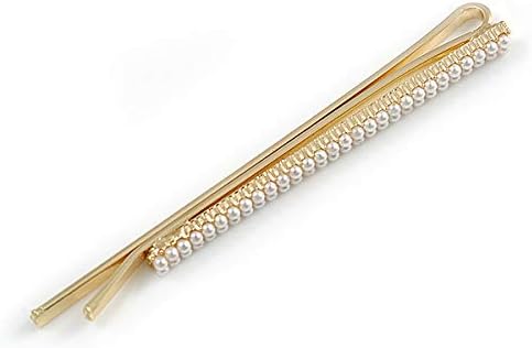 סט Avalaya של 3 פנינה, מגלשת שיער קריסטל/אחיזה במתכת גוון זהב - 60 ממ