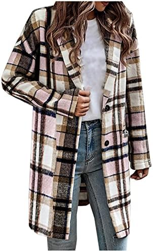 מעילי Shacket משובץ טארטן לנשים מעיל ארוך מעיל מזדמן בתוספת גודל צמר תערובת צמר ז'קט ז'קט כפתור