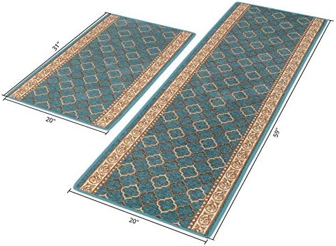 שטיח מטבח Zziko סטים 2 חתיכות טורקים כחולים ללא להחליק שטיח רצים סופג סופג למכונת כניסה רך רך רך רך