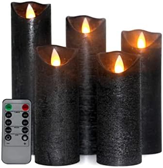סט פיייר של 5 נרות שחורים של ליל כל הקדושים נרות עמוד עמוד הובלה ללא עור מהבהב לחתונה לחתונה ליל