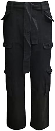 מכנסי נשים משולרים מכנסי מטען עם מכנסי חגורה מכנסיים בעלי עלייה נמוכה רוכסן כפתור כלפי מטה ברגל