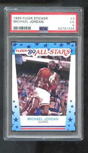 1989-90 מדבקה פלייר 3 מייקל ג'ורדן PSA 5 כרטיס כדורסל מדורגת NBA 1989-1990 89-90 שיקגו בולס