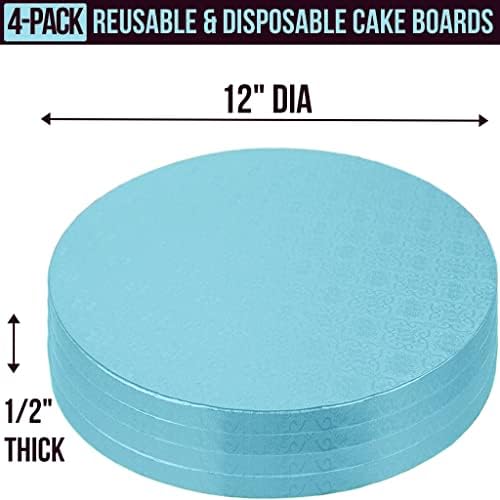 לוחות עוגה בגודל 12 אינץ '- 4 חבילות תופי עוגה בגודל 12 אינץ ' - עיגולי לוח עוגה כחולים חד פעמיים-לוחות