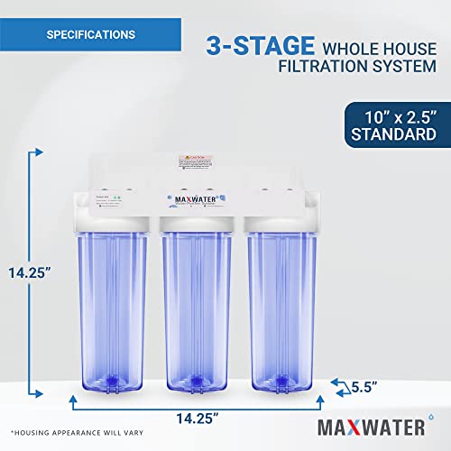 מים מקסימליים 3 שלב הפחתת חנקה 10 אינץ 'מערכת סינון מים סטנדרטית לבית שלם - משקעים + אניון + CTO לאחר פחמן