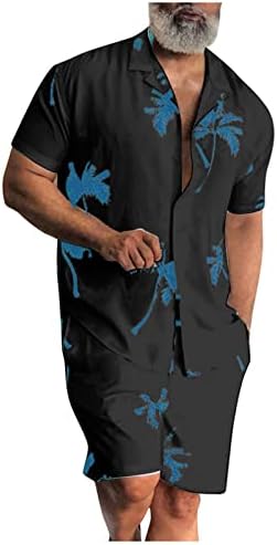 גברים הוואי סטים קצר שרוול חולצות + מכנסיים קצרים חוף סטנד צווארון חולצה מודפס קיץ מזדמן חולצות חליפה