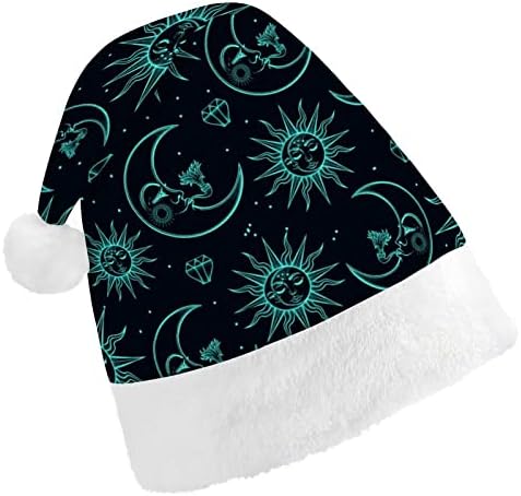 שמש וירח חג המולד כובע סנטה כובע עבור יוניסקס מבוגרים נוחות קלאסי חג המולד כובע עבור מסיבת חג