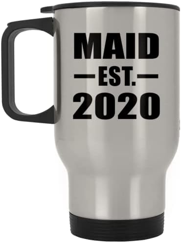 Designsify Maid מבוסס est. 2020, ספל נסיעות כסף 14oz כוס מבודד מפלדת אל חלד, מתנות ליום הולדת