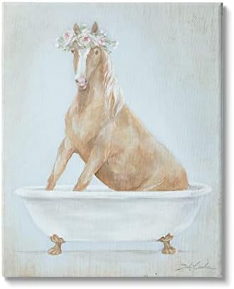 סוס קאנטרי תעשיות סטופל באמבטיה חקלאית כתר פרחוני ורוד, שתוכנן על ידי אמנות קיר בד דבי קולס, 16X20,