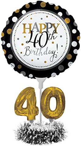 המרה יצירתית מאושרת יום הולדת 40 בלון מרכזי שחור וזהב ליום הולדת אבן דרך - 317306