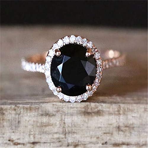קלאסי שחור אבן טבעות לנשים חתונה אירוסין טבעת מתנת קריסטל טבעת רוז זהב יוקרה תכשיטי באג פאם אנילוס מוג
