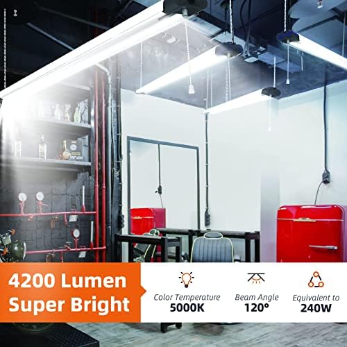 אור חנות LED 4 -Pack 4ft קישור, 240 וואט EQV מתקן תאורה תלייה לקישור למוסך, מרתף, חבר עם שרשרת משיכה/כיבוי,