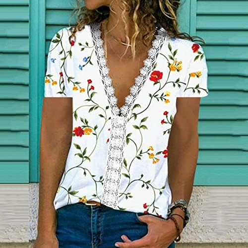 נשים V צוואר תחרה לקצץ עליון קיץ מזדמן שרוול רופף חולצות חולצות חולצות אלגנטיות טוניקה
