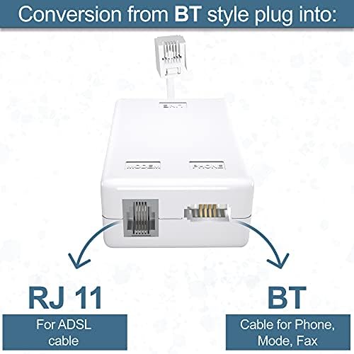 BT טלפוני ADSL2 מיקרו -פילטר עם מתאם עופרת לחיבור נתב פס רחב RJ11 BT חיבור
