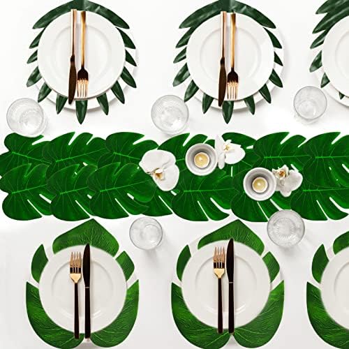 עלי דקל מלאכותיים של פיטיפט, 48 יצירות 4 סוגים עלים טרופיים מלאכותיים צמח דקל לואו מסיבת פו מפלצת עלים