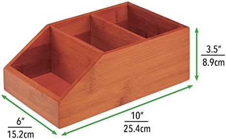 עיצוב במבוק עץ מזון אחסון סל עם מחולק 3 תאים משופע קדמי עבור מטבח ארון, מזווה, מדף כדי לארגן תיבול מנות, אבקת