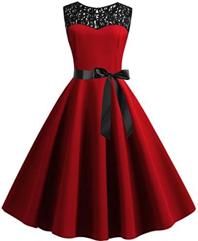 המפלגה שחור שמלת נשים רטרו לנשף שרוולים שמלת 1950 אחוי תחרה מוצק נדנדה בתוספת גודל קוקטייל שמלות
