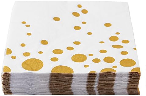 אלינק 100-חבילה זהב דוט נייר קוקטייל מפיות, חד פעמי זהב ולבן נייר מסיבת מפיות