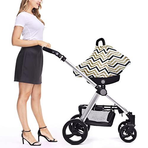 מושב מכונית לתינוק מכסה קווי גל שחור -לבן זהוב כיסוי סיעוד כיסוי עגלת צעיף הנקה לחופית עגלת תינוקות לתינוקות