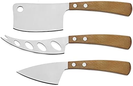 Legnoart נירוסטה לאטה vivo סכין גבינה 3 חלקים עם ידית עץ בהירה
