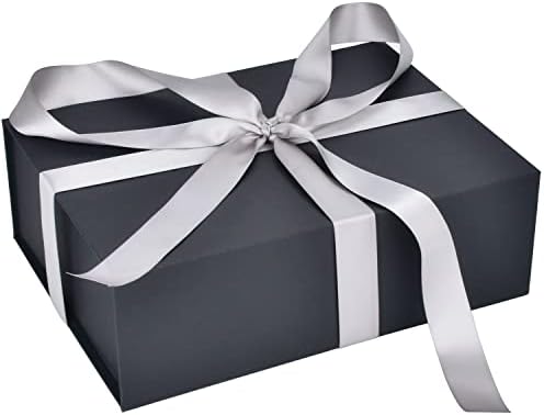 קופסת מתנה שחורה עם סרט גודל פנימי 10 x7 x3 קופסת מתנה יוקרתית עם מגנטים למתנות קופסה שחורה וסרט כסף