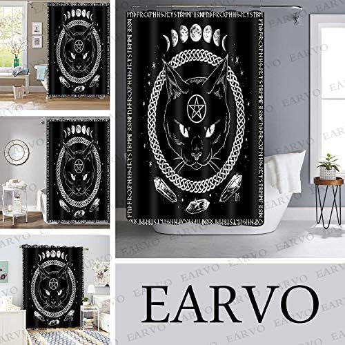 Earvo Satanic Cat Pentagram וילון מקלחת מוות ארבע עיניים חתול ירח חדר אמבטיה עם ווים, 48x72 אינץ 'ylyyea704
