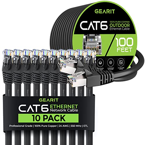 GEARIT 10 PACK 5FT CAT6 כבל Ethernet וכבל 100ft Cat6