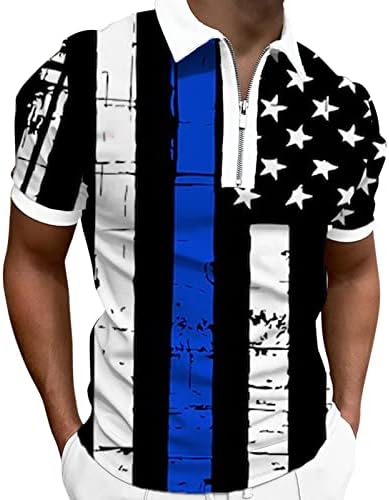 גברים של רוכסן גולף פולו חולצות קצר שרוול קיץ בציר אמריקאי דגל חולצות 1/4 רוכסן צוואר פטריוטית מזדמן