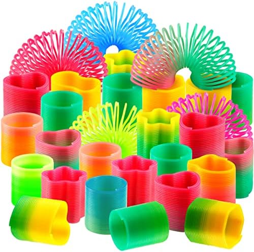 מבחר צעצוע באביב קשת Bedwina - צעצוע קפיץ מיני פלסטיק צבעים וצורות בהירים, מילוי תיק גודי, פרסי מסיבות וממלטים