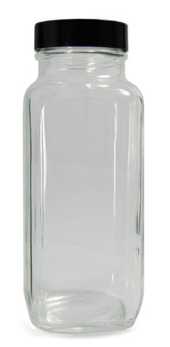 QORPAK GLC-01354 בקבוק ריבוע צרפתי קליל קליל עם 43-400 עיסת פנולית שחורה/כובע מרופד ויניל, 51 ממ OD x 137