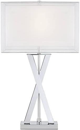 Possini Euro Design Proxima מנורת שולחן מודרנית עם Acrylic Riser 28 Chrome Mitch Metal Guite לבן