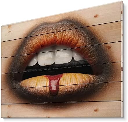 עיצוב שפתיים נשיות עם שפתון שחור וכתום עיצוב קיר עץ מודרני ועכשווי, אמנות קיר עץ כתום, אנשים גדולים לוחות