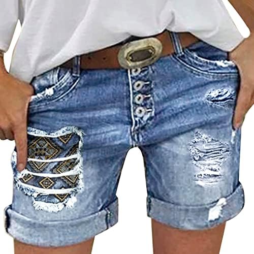 מכנסיים קצרים של ג'ינס לנשים מזדמנים קיץ מותניים גבוהים מכנסיים קצרים במצוקה חופשה במצוקה חוף מכנסיים