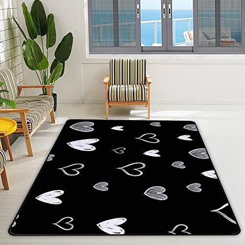 שטיח שטיח רך של צינגצה שטיחים באזור גדול, שורר לב שחור שטיח מקורה נוח, מחצלת משחק לתינוקות לחדר שינה חדר שינה