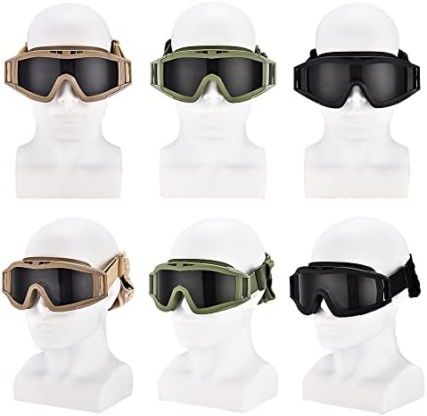 משקפי איירסופט טקטיים של Huxychao עם 3 עדשות להחלפה, משקפי בטיחות בליסטיים לצילום ציד, פיינטבול