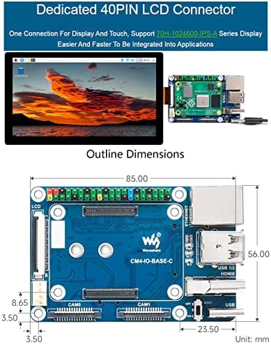 עבור מודול חישוב 4, CM4 MINI BASE BASE Raspberry Pi 40pin gpio כותרת ו- MIPI CSI Camera Port/LCD