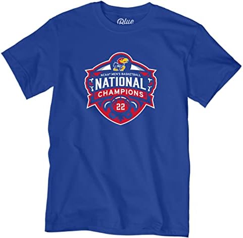 כחול 84 גברים NCAA קנזס ג'יהוקס אלופת הכדורסל הלאומית לחולצת טריקו 2022 לוגו רשמי