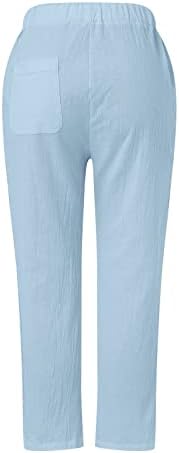 מכנסיים מזדמנים של Miashui כותנה לנשים נשים מכנסי מותניים גבוהים שרוך מכנסי קפרי עם כיסים מכנסי זיעה רחבים