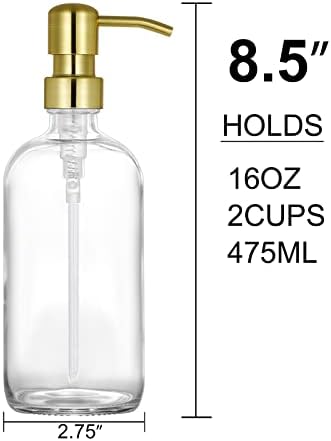 2 ארוזים חצי ליטר ברורה סמיך חטיף סבון יד חדר אמבטיה עם משאבת נירוסטה זהב, 16 חוזרים במתקן בקבוקים